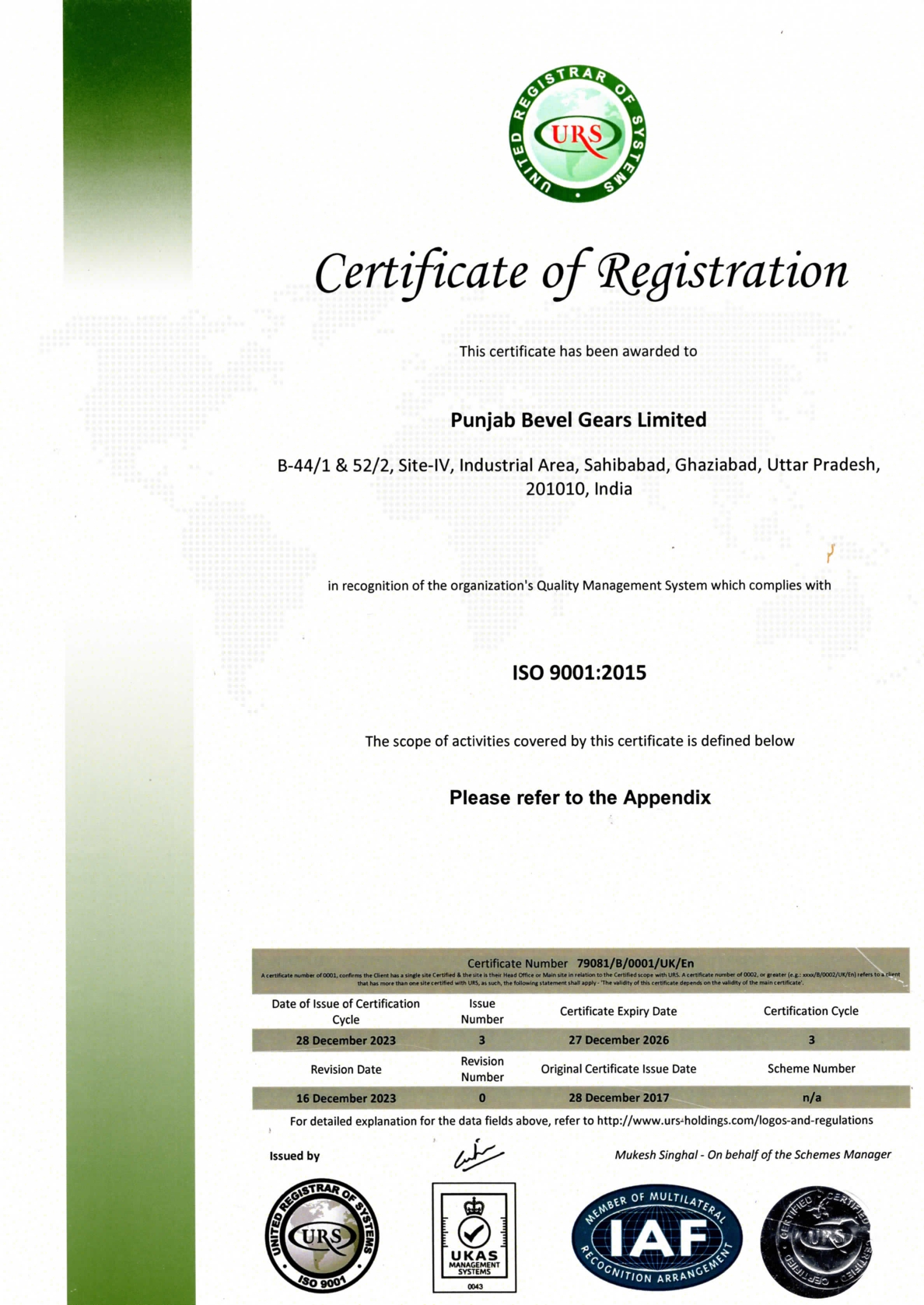 Certificate of Registration ISO 9001:2015